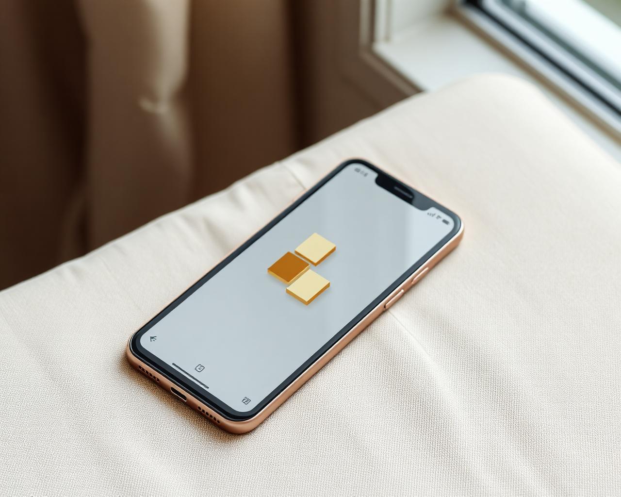 Aplicación móvil con interfaz elegante en tonos marfil y dorado — App Development de Creator Future Advance